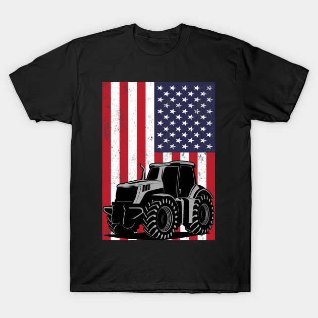 Tractor American Flag patriotic vintage farming T-Shirt by DragonTees